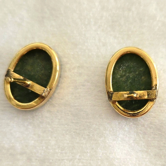 Vintage Gold Plate 925 Sterling & Jade Earrings w/Posts - Picture 7 of 7